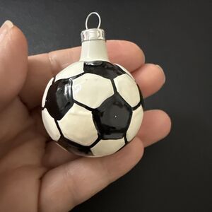 SOCCER Ball Christmas Tree Ornament BLACK WHITE New Old Stock Vintage Glass